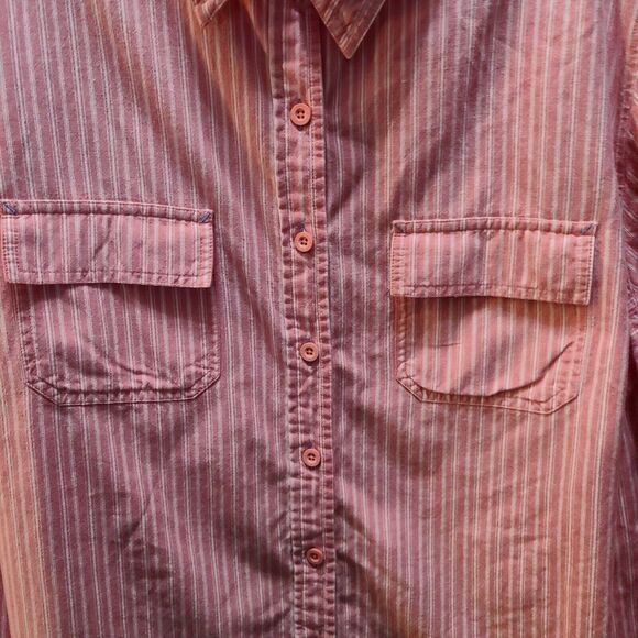 Liz & Me Womens Button Up Pink Size 22/24 100% Cotton Striped Roll-Tab Sleeve - Picture 9 of 13